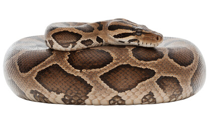 Fototapeta premium Coiled brown and black snake with distinctive pattern isolated on transparent background
