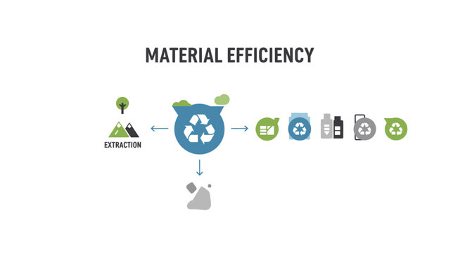 Material Efficiency Infographic Representing Circular Economy, Resource Management, and Sustainable Manufacturing Process