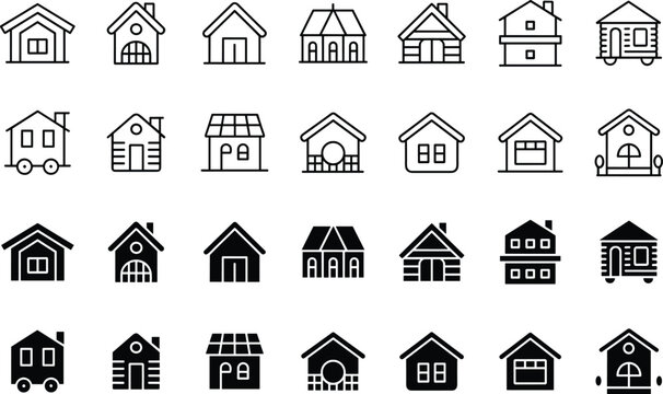  Minimalist Black and White Line Icons Showing Various Modern House minimalist design home architecture real estate marketing urban planning interior inspiration