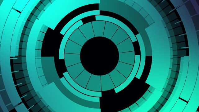 Futuristic Blue Gear HUD Interface with Abstract Tech Motion Design, Cyan Circular Rings and Digital Dashboard Background