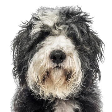Fluffy Black White Dog Portrait with Transparent Background