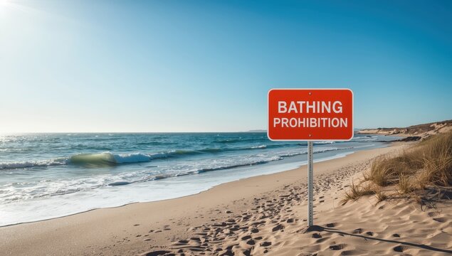No bathing allowed - illustration with sign - image featuring blank area