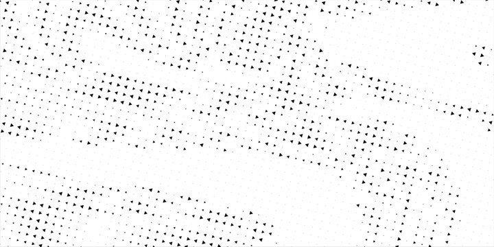 Fading triangle halftone texture gradient pattern. Abstract diagonal geometric background. Tech mosaic triangular halfton gradation. Vector vanishing corner arrow wallpaper for banner, booklet, poster