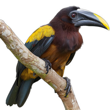 Vibrant Toucan Perched on Branch with Transparent Background