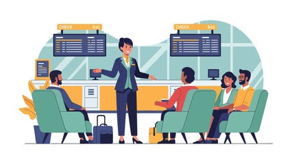Airport Concierge Service: A welcoming concierge attendant stands ready to assist travelers in a modern airport lounge, surrounded by departure boards and comfortable seating. © Ahsan