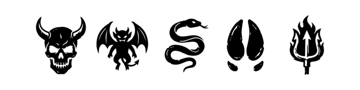 Occult Demonic Grunge Hand Drawn Icon Set