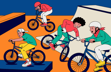 Obraz premium child riding BMX in a skate park representing youth action sports and outdoor adventure lifestyle
