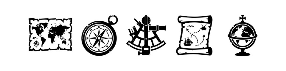 Antique Cartography & Discovery Grunge Icon Set © Victor