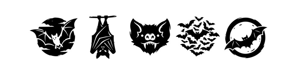 Obraz premium Grunge Halloween Bat Icon Set