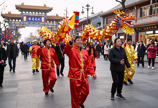 Chinese New Year Celebration in Beijing with Dragon Dancers