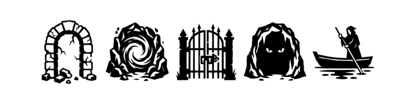 Dark Fantasy Gateway Silhouette Icon Set