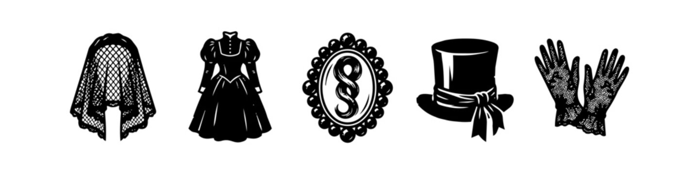 Victorian Gothic Fashion Icons, Distressed Vector Set