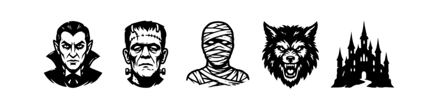Classic Halloween Monster Graphic Icon Set