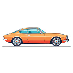 Naklejka premium Classic Orange Coupe Car Illustration, Side View, Outline Style