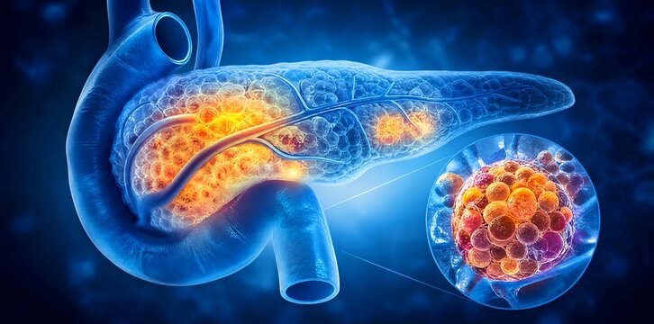 Diabetes pancreatic islet cell inflammation 3D medical illustration