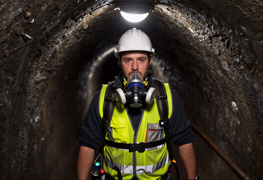 Miner rescue training in tunnel with breathing apparatus