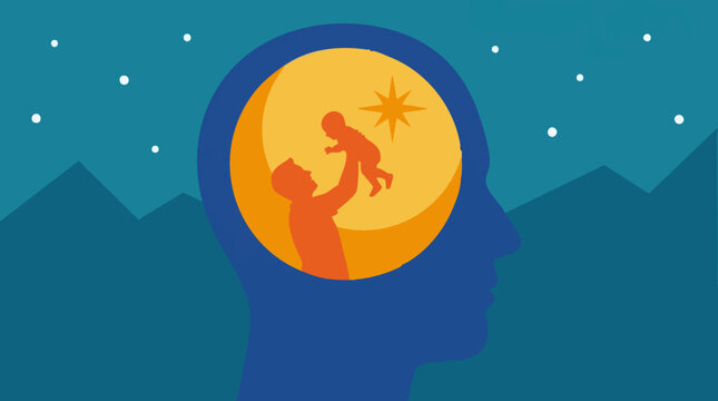 Father's dreams and thoughts of love for his child, abstract illustration