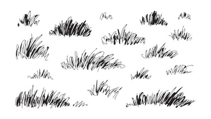 Set of scribble grass silhouettes isolated on a transparent background, rough doodle elements. © Sara Studio