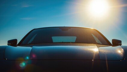 Windshield sunshade on a black vehicle. Frontal perspective.