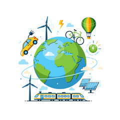 Naklejka premium Eco-Friendly World: Renewable Energy, Transportation, and Sustainability Concept