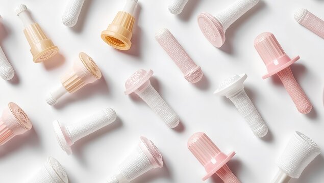 Women's medical tampons on a white background.