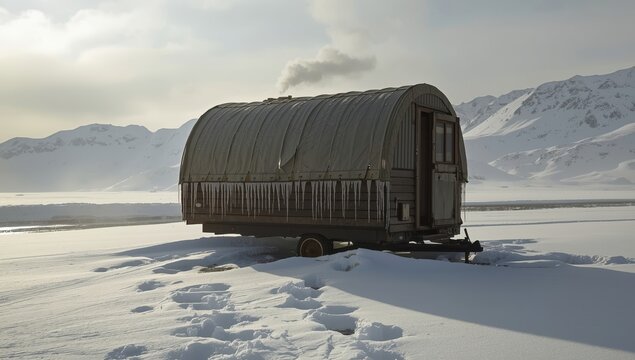 a trailer covered with gray fabric