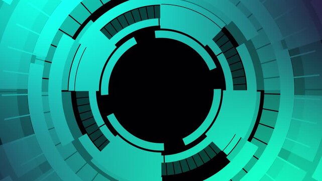 Blue Tech Gear Motion Design with Abstract Cyan HUD Quadrants and Futuristic Digital Interface for Innovation Dashboard Background