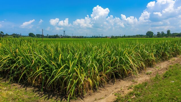 Mature sugarcane field, part of the agricultural economy. This sweet grass belongs to the Poaceae family and is beneficial for health; known as tebu in Malaysia.