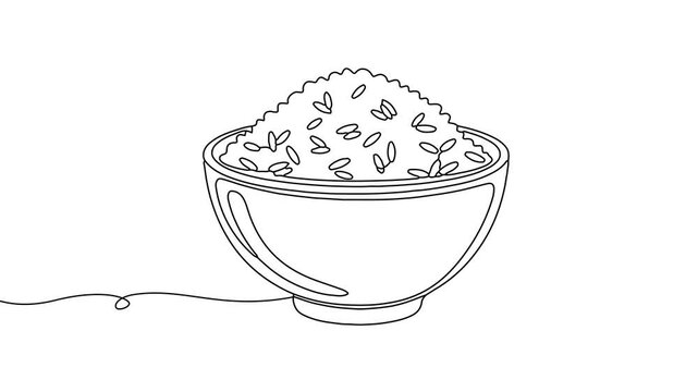 Animation of line drawing of a bowl of rice, symbolizing daily staples, simplicity, and nutrition.