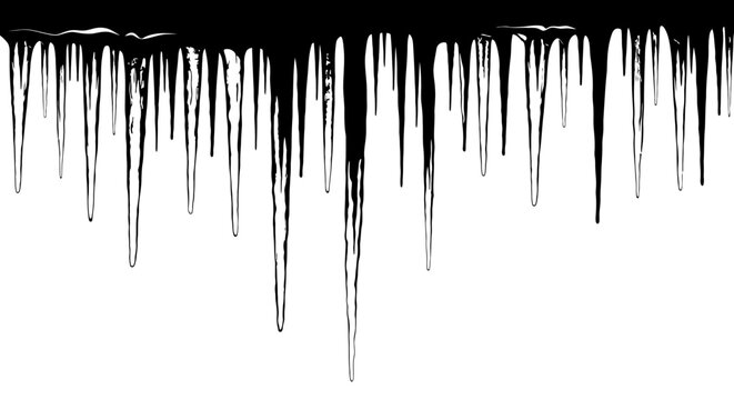Black paint drips falling down on white background abstract liquid motion