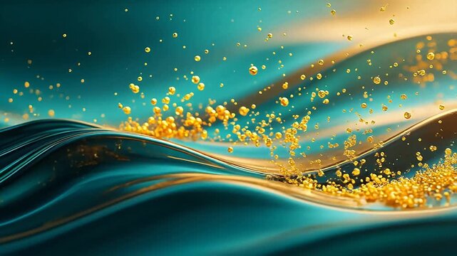 Abstract flowing teal and gold waves