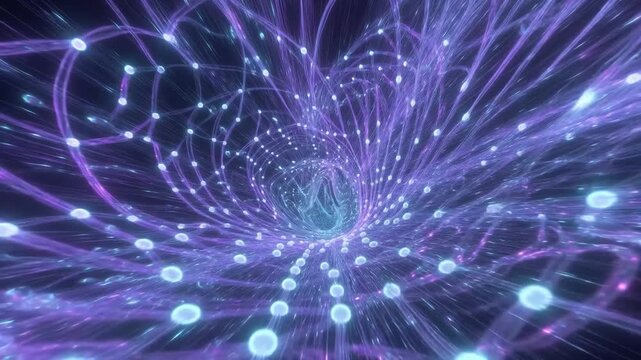 Glowing flowing strands forming a dynamic network in neon style on dark background, symbolizing connection and energy