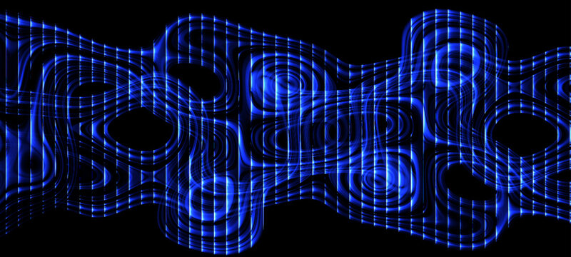Abstract 3D neon sphere with curved gradient waves and glowing circular frame &mdash; dynamic vector for sci‑fi designs, black and white abstract background