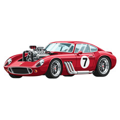 Fototapeta premium Red Classic Sports Car Illustration, Animated Racing Vehicle