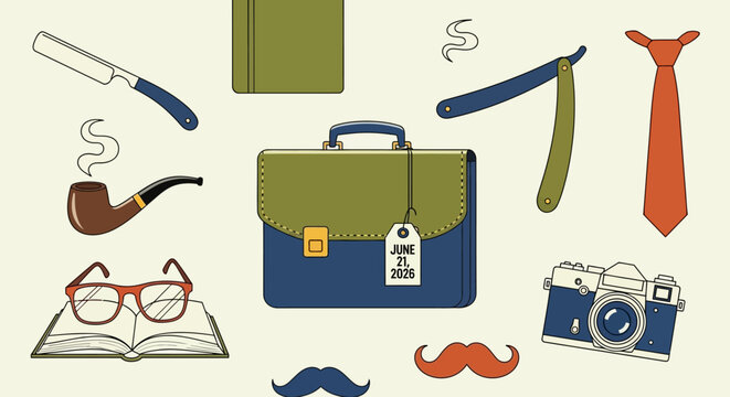 Vintage accessories and office supplies icon set