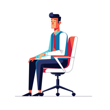 Business professional: Animated male figure sitting on office chair, vector graphic on white