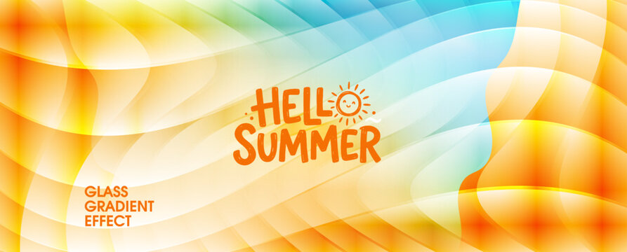 Abstract gradient background with reeded glass texture, Vibrant hello summer greeting card effect modern aesthetic.