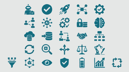 Fototapeta premium Set of AI and Technology Icons for Business and Data Concepts