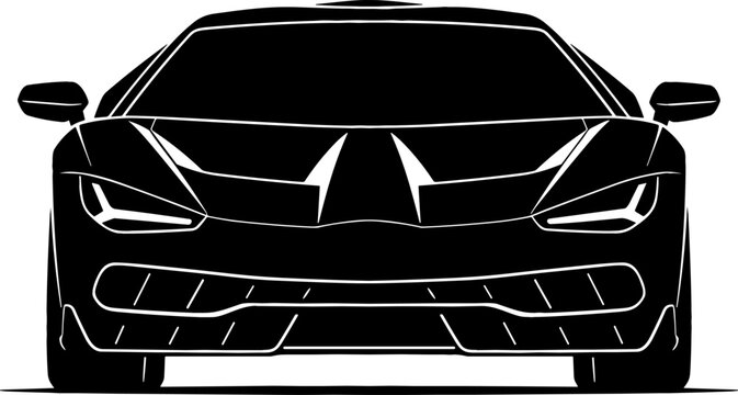 Modern Luxury Supercar Front View Silhouette Vector Illustration for Automotive Branding Racing Sports Cars Logo and Garage Graphic Designs