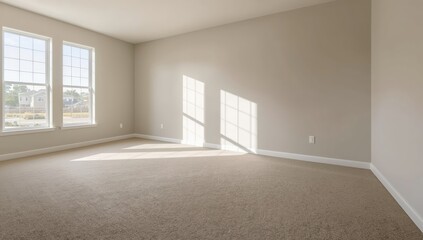 Fototapeta premium Empty bedroom with no furniture or door - generic real estate image featuring a light switch in a new home.