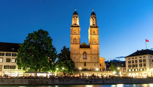 Munich Germany Evening River Scene.