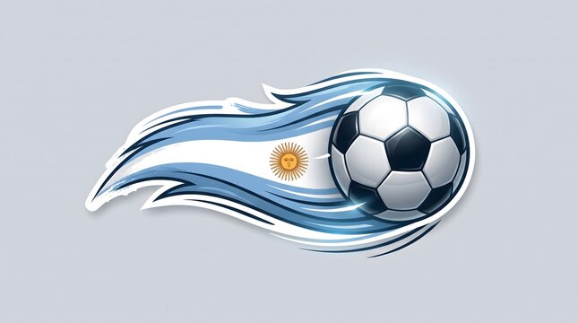 Argentine football soccer ball flames emblem with flag