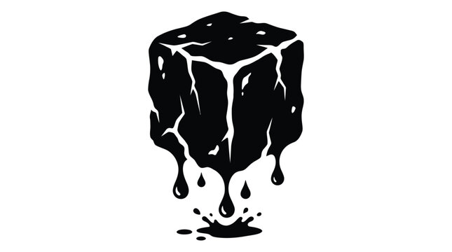 Melting ice cube with dripping water black silhouette
