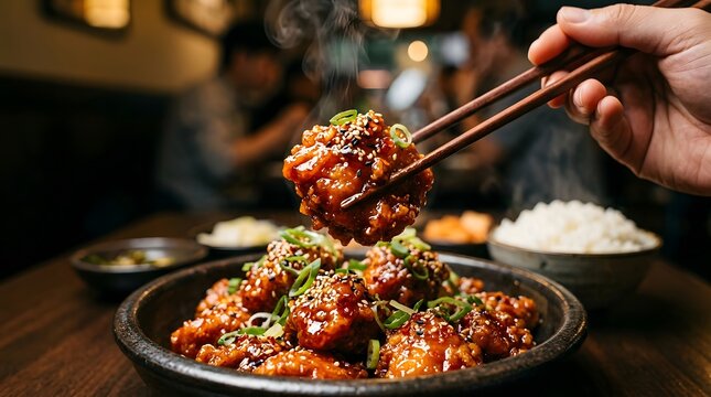 Casual Restaurant Style Korean Fried Chicken Meal Photography