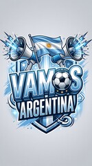 Fototapeta premium Vamos argentina text with soccer ball and flag graphic