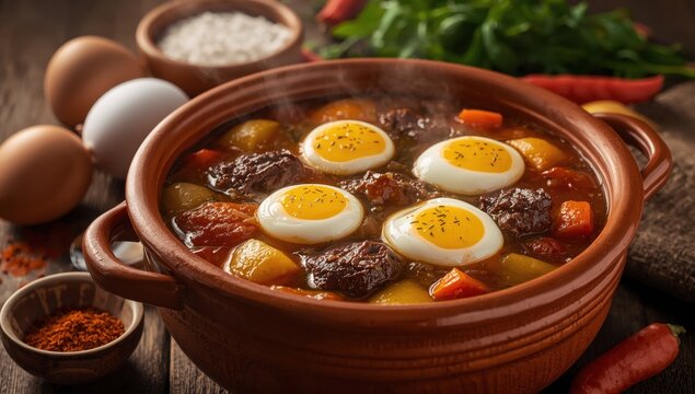 meat chunks cooked in a clay pot