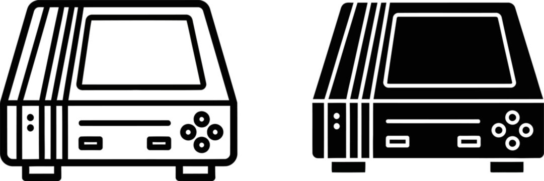 Retro game console with controller buttons against a white background in a clean vector style