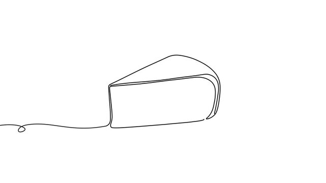 Animation of line drawing of a slice of cheese, representing snacks, culinary basics.