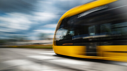 Modern Tram Rushes With Motion Effect On A Street At Fast Speed © Ievgen Skrypko