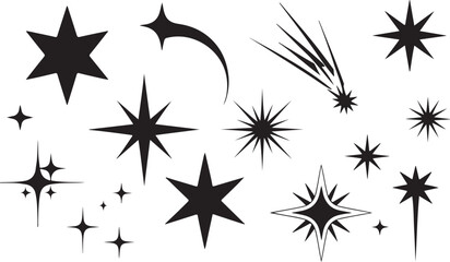 Obraz premium A diverse collection of black outline star and sparkle shapes for various decorative design projects